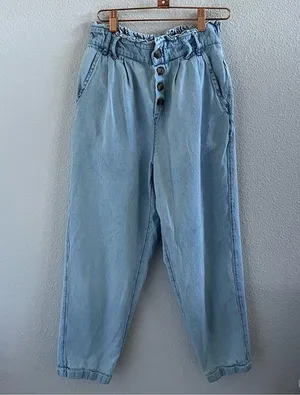 American Eagle Pull On Paperbag Chambray Pants 100% Cotton Small thumbnail 1