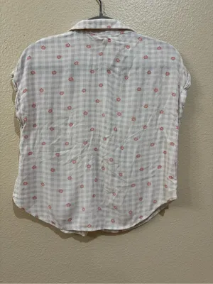 Hippie Rose Plaid Gingham Button Down Top with Red Floral Print - Size S thumbnail 2