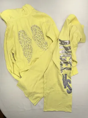 VTG Victoria's Secret Supermodel Essentials Bling Angel Wings Sweat Set Yellow L thumbnail 1