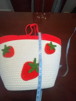 Sunglow Style Strawberry Woven Crochet White Rope Tote Bag Summer Beach Picnic thumbnail 7