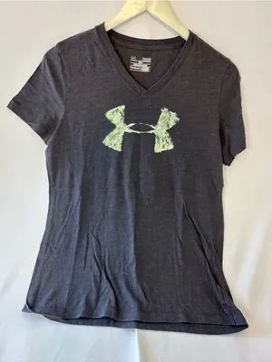 Under Armour Women's Charcoal V-Neck Tee with Lime Logo thumbnail 1