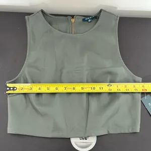 NWT Kurious Faux Leather‎ Boxy Zip Back Sleeveless Crop Top Gray Medium thumbnail 9