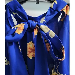 Lulus Royal Blue Floral Print Halter Neck Swing‎ Dress Summer Party Cocktail XS thumbnail 6