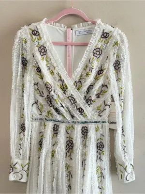 NWT MAC DUGGAL 9133 Hand-Beaded Floral Long-Sleeve Midi‎ Dress, Sz 2, IvoryMulti thumbnail 7