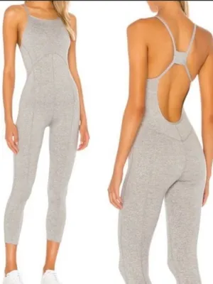 EUC Free People Movement Ashford Side to Side Performance Jumpsuit Grey Large thumbnail 3