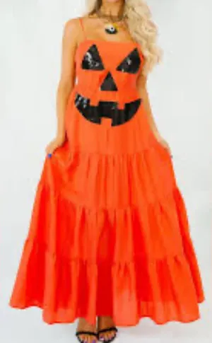 Judith march tiered maxi dress in rust/orange color spaghetti straps. Size L. thumbnail 1