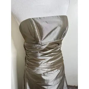 VTG AMSALE Gold Strapless Satin Gown Ruched Bodice Formal Evening Dress Sz 8 Y2K thumbnail 3