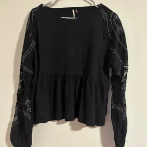 Free People embellished penny black long sleeve sheer sleeve detail top tee thumbnail 6