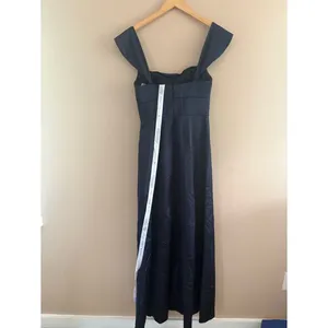After Six A-Line Satin Maxi Dress Midnight Navy Size 2 Off Shoulder Strapless thumbnail 4