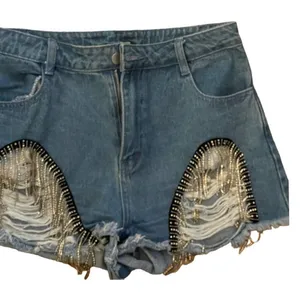 NWOT LE LIS Blue Denim Shorts Cut-Off Rhinestones Size Medium country cowgirl‎ thumbnail 1