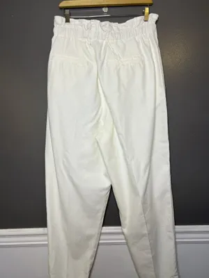 Free People Pants Womens L White Paperbag Tapered Twill Elastic Waist Pockets thumbnail 4