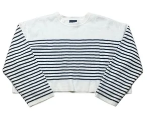 Miou Muse Oversized Striped Boxy Crop Sweater Black Cream Wool Blend Small thumbnail 1