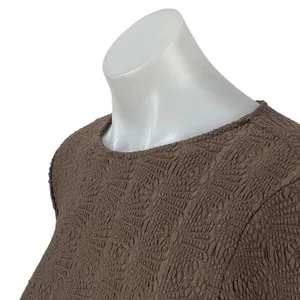 Zara Women's Brown Embossed Textured Long Sleeve Knit Round Neck Crop Top Size M thumbnail 2