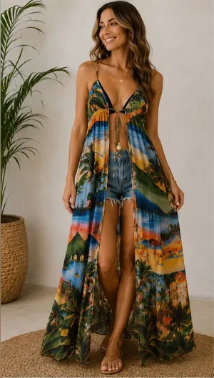FARM Rio Carioca Cover Up Multicolor Tropical Maxi Swim Coverup Size XS SOLD OUT thumbnail 1