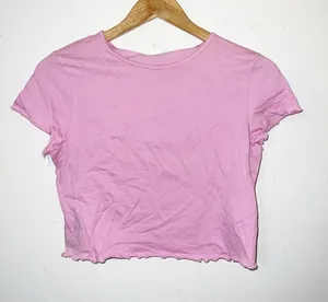 H&M Divided Light Pink Cropped Lettuce-Edge Tee thumbnail 1