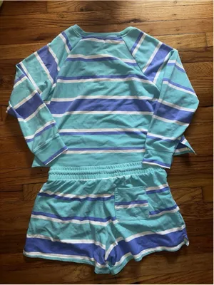 Wildfox 2-Piece Lounge Set - Striped Blue Aqua White Sweatshirt & Shorts Medium thumbnail 9