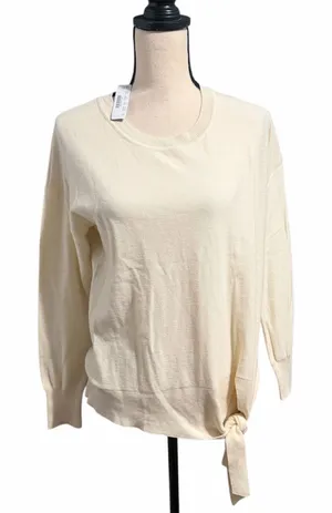 J. Crew NEW Womens Cream 100% Cotton Tie Front Crewneck Sweater Sz S Lightweight thumbnail 1