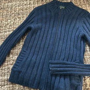 Ralph Lauren Navy Silk Linen Blend Zip Up Knit Sweater Size Small thumbnail 6