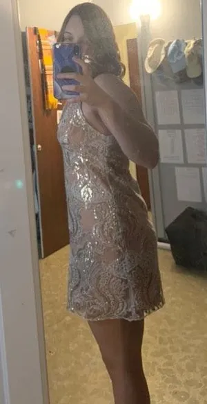 Free People “Night Shimmers” Nude Sequin Cocktail Dress thumbnail 2