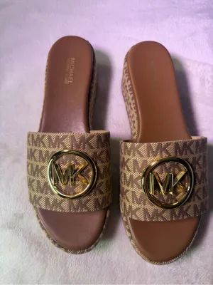 MICHAEL Michael Kors Brown Monogram Platform Slide Sandals with Gold Logo thumbnail 4