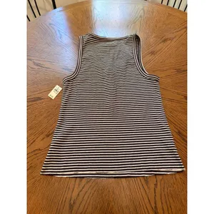 Aerie Henley Tank Top Womens XL Brown White Striped Ribbed Button Sleeveless thumbnail 8