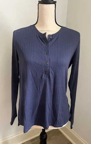 GH Bass Ribbed Henley Top Small Navy Blue Pointelle Gorpcore Granola Minimalist‎ thumbnail 1
