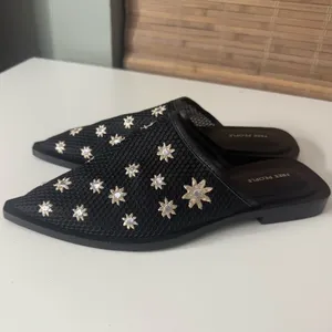 Free People Becky Daisy Embroidered Mules in Black 9 thumbnail 3