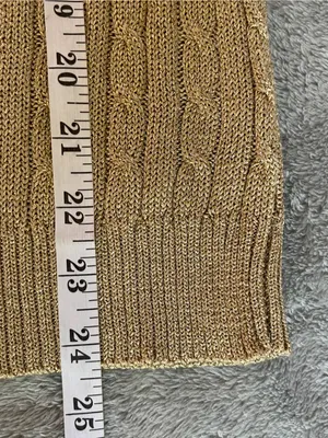Lauren Ralph Lauren Gold lurex v neck cable knit sweater Xmas holidays luxurious thumbnail 7