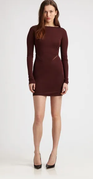 Alexander Wang T by women’s burgundy mesh inset fitted knit dress size small S thumbnail 16