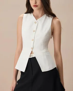 Rihoas White Single-breasted Cotton Vest thumbnail 1