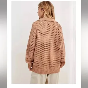 Aerie NWOT Open Knit Polo Sweater in Beach Dune‎ Size Smalll thumbnail 2