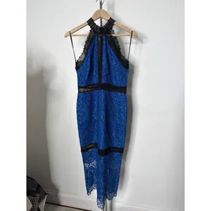 Alexis Julianna Royal Blue Black Lace Halter Midi Dress Size M Cocktail Wedding thumbnail 4