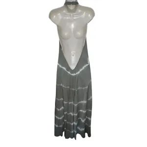 Vasna 100% Linen Halter Maxi Dress XL Oversized Lagenlook ‎ Italy Green Tie Dye thumbnail 3