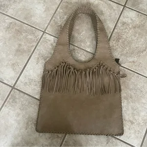 Trinity Ranch fringe‎ Concealed Carry Hobo Bag-Khaki EUC Gently used thumbnail 10
