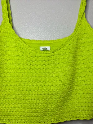 Aerie green crochet knitted cotton ribbed top large Halloween beetlejuice fall p thumbnail 3