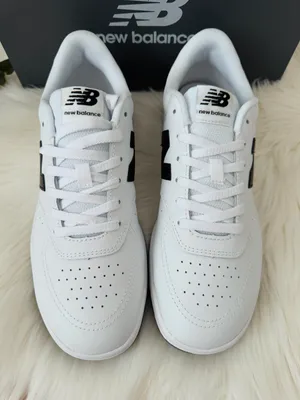 New Balance BB80 Low-Top Leather Sneakers, White/Black, Size 10.5/EU 42.5 thumbnail 3
