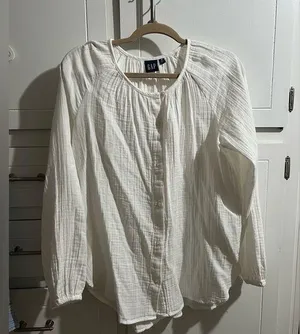GAP White Puff Sleeve Blouse with Bib Collar thumbnail 1