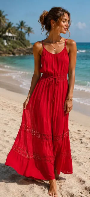 Crochet Cutout Maxi Red Size XS thumbnail 1