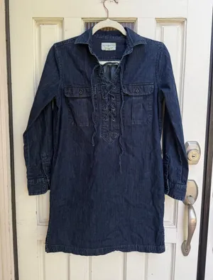 Denim & Supply Ralph Lauren‎ Lace Up Denim Mini Dress Dark Wash Blue Size Small thumbnail 1