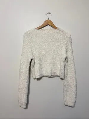 Aerie Matching Sweater Set Cream White Fuzzy Fluffy Marshmallow Medium & Pants thumbnail 3