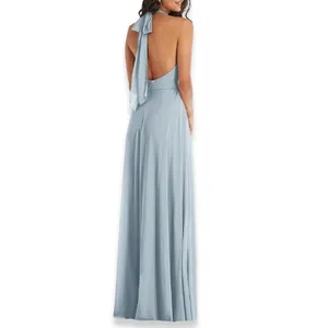 After Six Maxi Dress Halter Style Backless High Neck Chiffon Light Blue 14 NWOT thumbnail 5