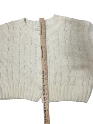 Altar'd State Ivory Short Sleeve Cable Knit Cropped Button Cardigan thumbnail 4