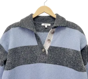 Madewell Rugby Stripe Polo Sweater Charcoal Gray & Blue Stripe Pullover Size XS thumbnail 4