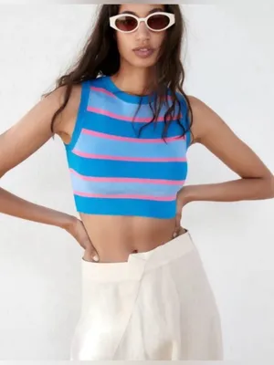 NWOT Zara Striped Knit Cropped Sweater Vest sz L thumbnail 5