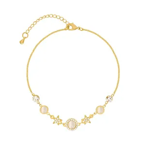 18K Gold Plated Cat's Eye Stone Crystal Start Charm Bracelet for Women thumbnail 5