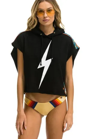Aviator nation BOLT STRIPE SLEEVELESS RELAXED CROPPED PULLOVER HOODIE BLACK thumbnail 1