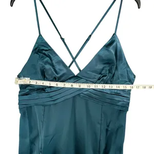 Lulus Maxi Dress XL Teal Blue Satin Gown Divine‎ Entrance Criss Cross Back Slit thumbnail 9
