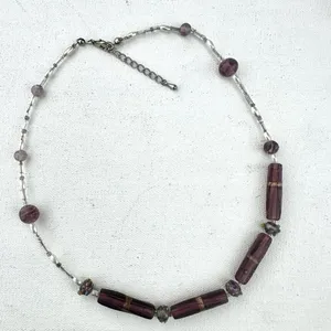 Purple faux pearl glass beaded necklace thumbnail 3