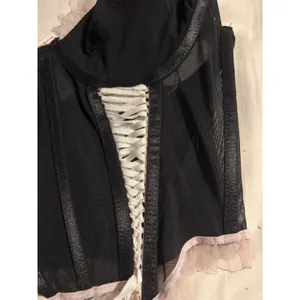 Spencer's Corset Top Goth Black Pink Lace Up Ruffle Trim NWT Small thumbnail 4