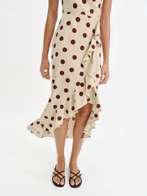 Zara Cream Dress with Brown Polka Dots and Ruffle High-Low Hem thumbnail 3